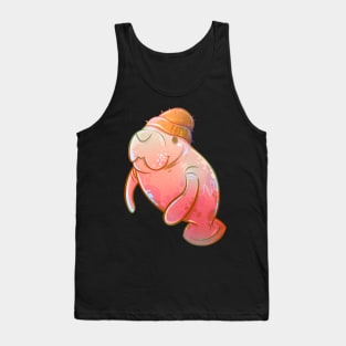 Pink Beanie Manatee Tank Top